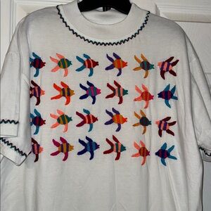 3/$30 Vintage Fish Embroidery Shirt